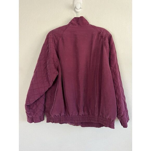 Hunt Club Womens Large Vintage Magenta Pink Silk Quilted Chore Jacket Zip Up - Picture 2 of 11